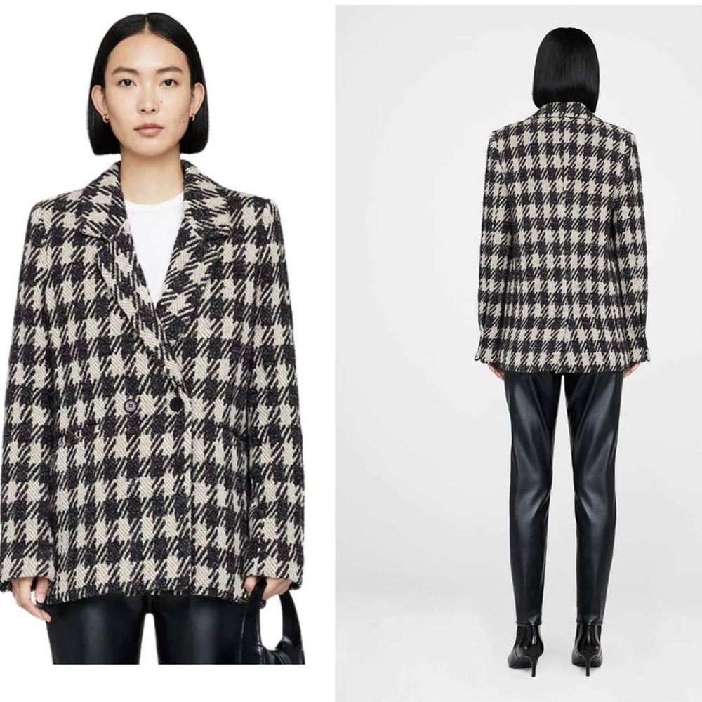 Anine Bing Diana Buffalo Check Blazer jacket coat tan black Sz XXS
